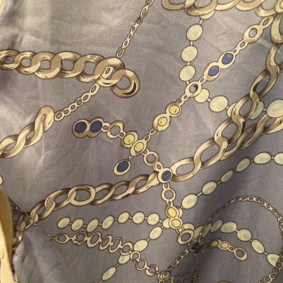 Silk Cardigan New York & Company Blue Cream with Chain Design Size XS EUC - Picture 3 of 8